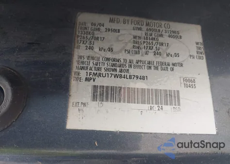 2004 Ford Expedition Eddie Bauer z USA, uszkodzony, nr VIN 1FMRU17W84LB79481